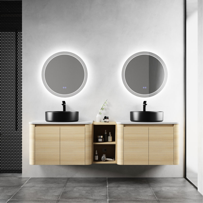 Meuble-lavabo mural 72 po, lavabo d'art en céramique, 1 tablette de rangement, 4 portes à fermeture en douceur, contreplaqué emballé Kd, optimisation de salle de bain