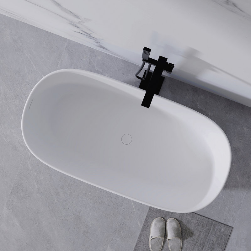 Baignoire de trempage autoportante en résine 51 po à surface solide avec trop-plein et bonde escamotable 51 po