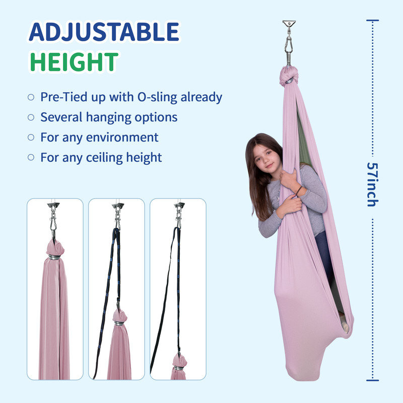 Balançoire thérapeutique à double couche avec support pivotant à 360 degrés, balançoire relaxante pour enfants et adultes autistes, TDAH, traitement sensoriel, rose et gris