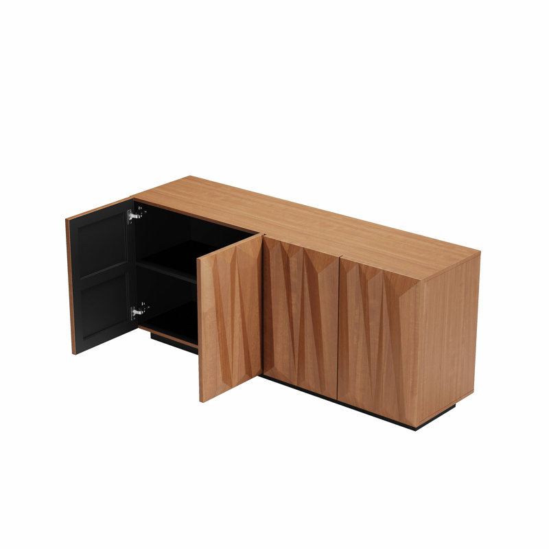Buffet 60 po Mid-Century avec portes 3D, armoire de rangement pour cuisine avec 4 portes et 2 tablettes, meuble télé pour salon, chambre à coucher