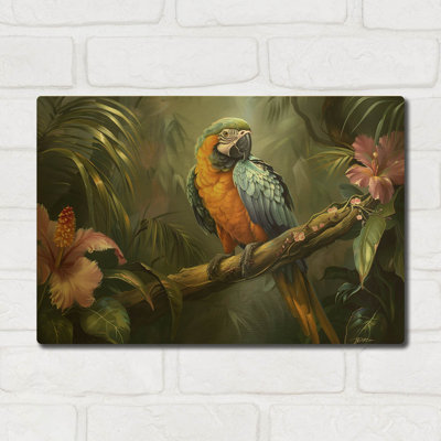 'Yellow And Blue Parrot' By Momart Gold Metal Wall Art, 16" x 12"