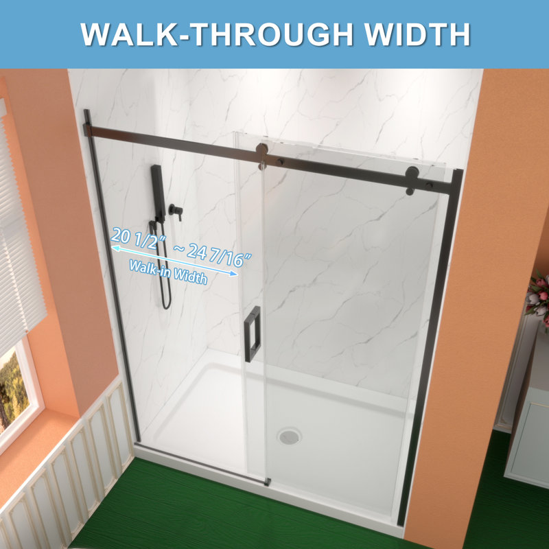 Premium Sliding Shower Door,60"Wx74"H, Adjustable Width 56-60", 5/16" Tempered Glass, Matte Black
