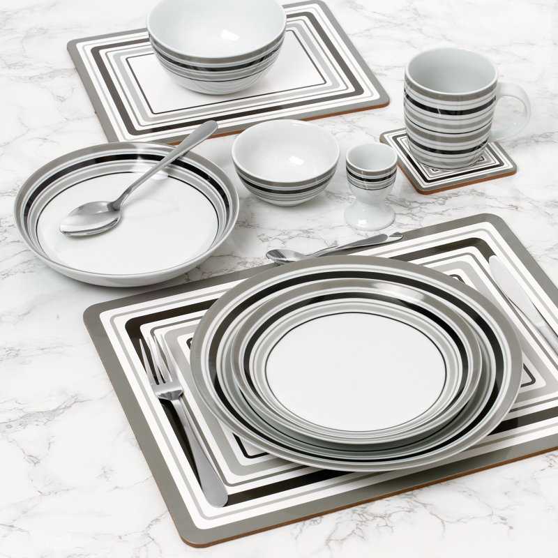 Waterside 80pc Grey Brompton Porcelain & Cutlery Combo Dinner Set