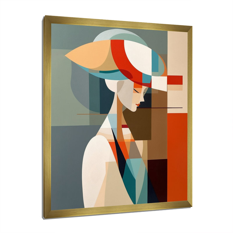 Femme, art déco IV, impression sur toile, Encadrement doré, H 32 po x l 16 po x P 1 po