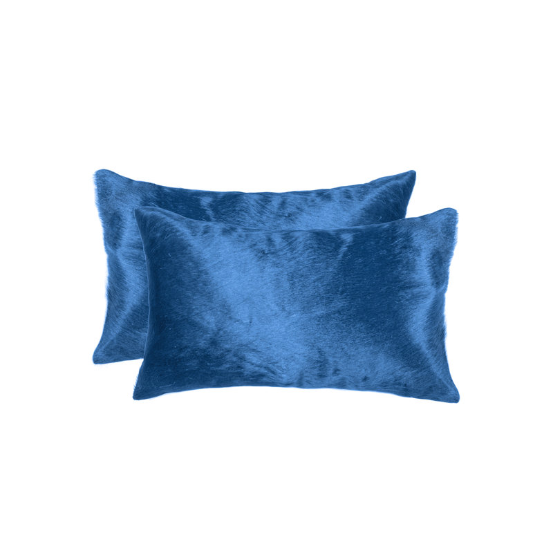  (Set of Two) 12" X 20" Cowhide Lumbar Throw Pillow, Sky Blue