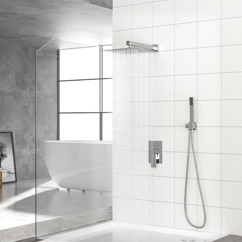 Double pomme de douche carrée - fixation murale 10 po avec valve