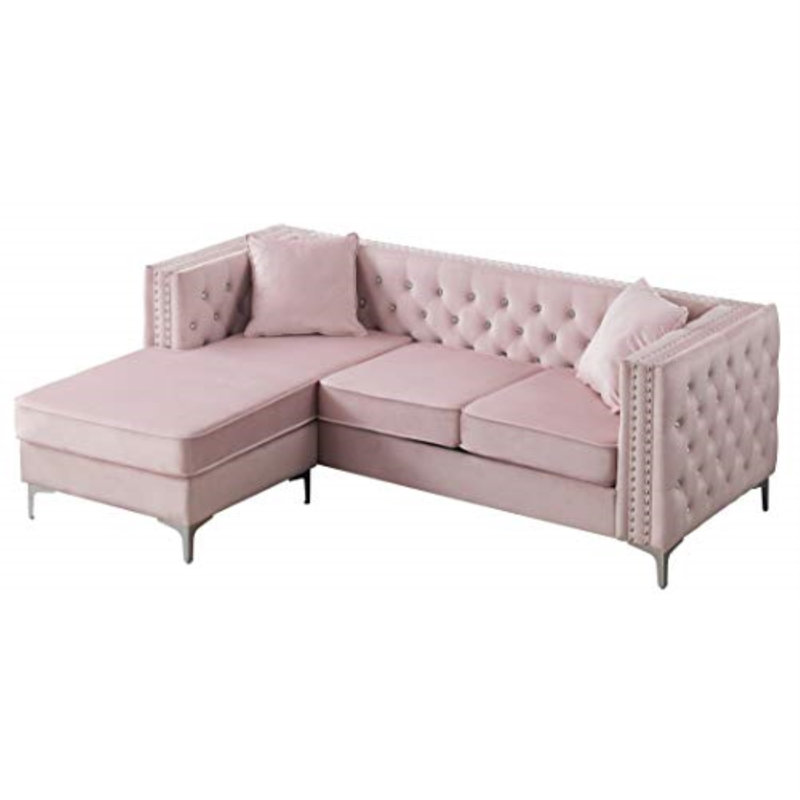 Ettinger Velvet L-Shaped Sectional Reversible, Pink Velvet