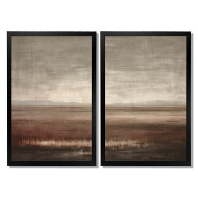 Vintage Minimalism Coastal Sunset Landscape - Sunset Canvas Prints, Brown Landscape Wall Art 2 Piece