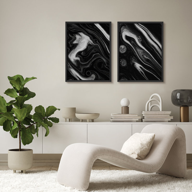 Ensemble de 2 reproductions d'art encadrées encadrées pour 2 pièces, H 14 po x l 11 po, Noir