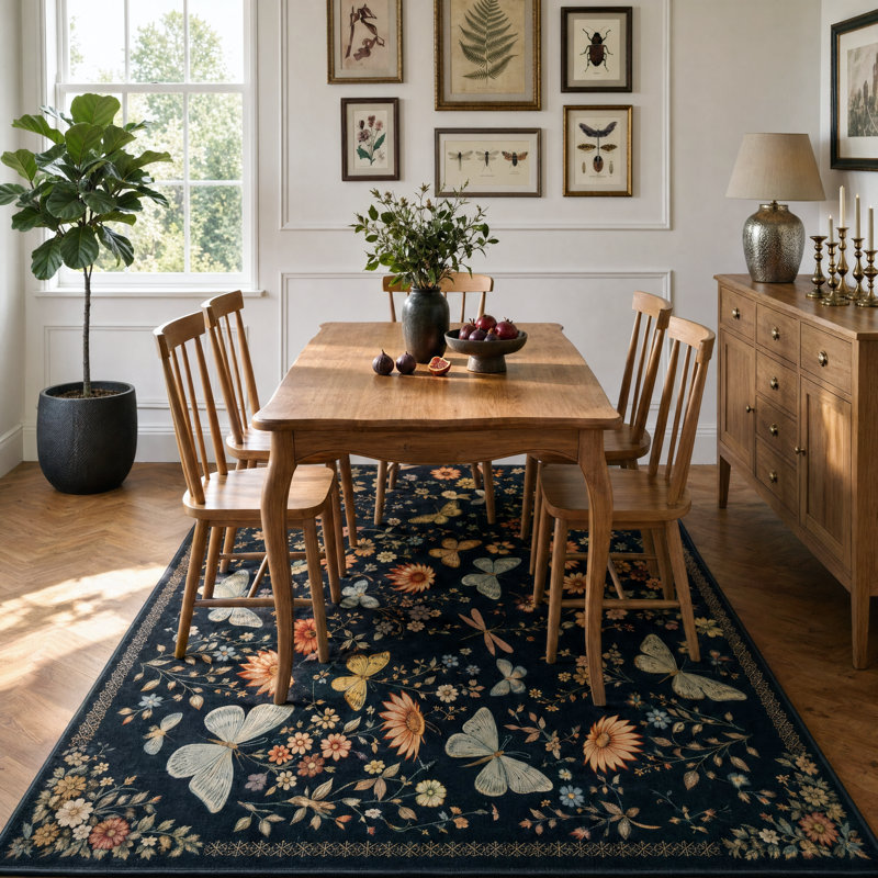 Tapis d'intérieur lavable à la machine avec envers antidérapant, 5'*8', Noir