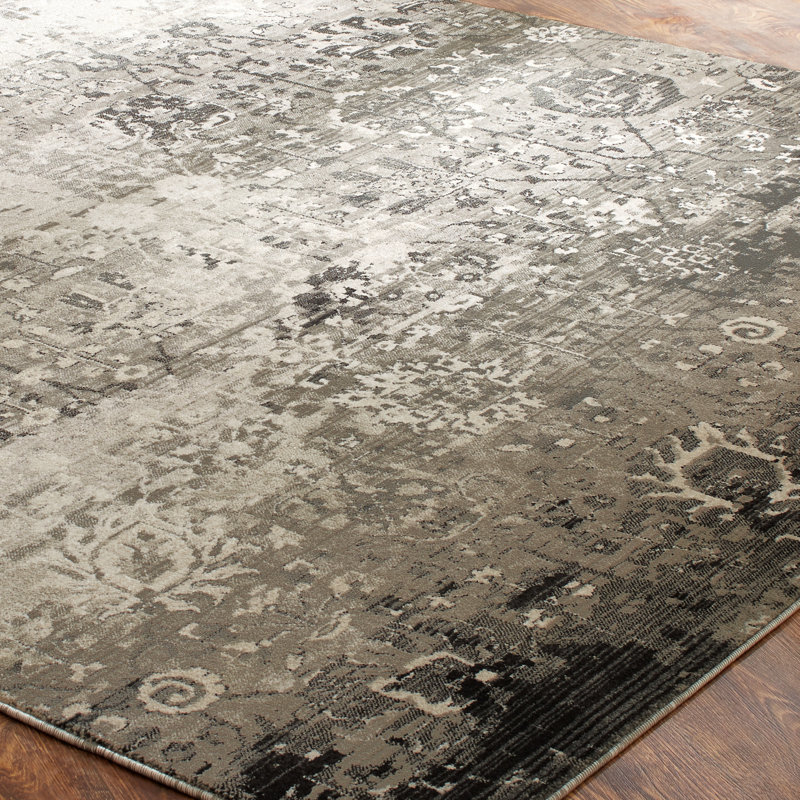 Tebikerei Abstract Area Rug in Ivory/Black, Rectangle 7'9" x 9'9"