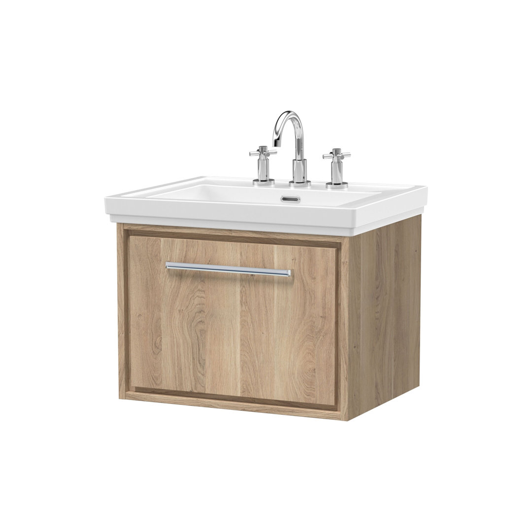 B&Q - Lille Wall Hung Single Drawer Contemporary Vanity Unit With 3 Tap Hole Basin In Bleached Oak630 X 471mm - Image 3