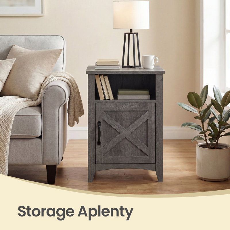 Bauman 18" W Farmhouse Nightstand with Storage Cabinet and Open Shelf, Misty Gray, Individual