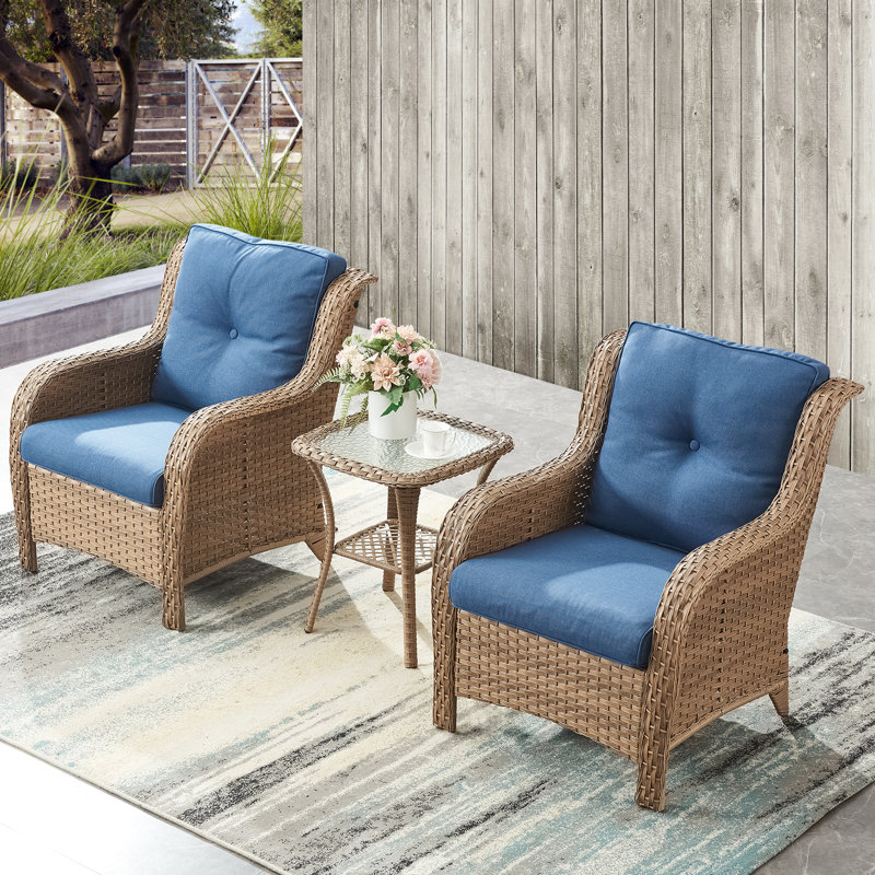 Schutt 2 - Person Patio Conversation Set with Cushions, Blue, Light Brown