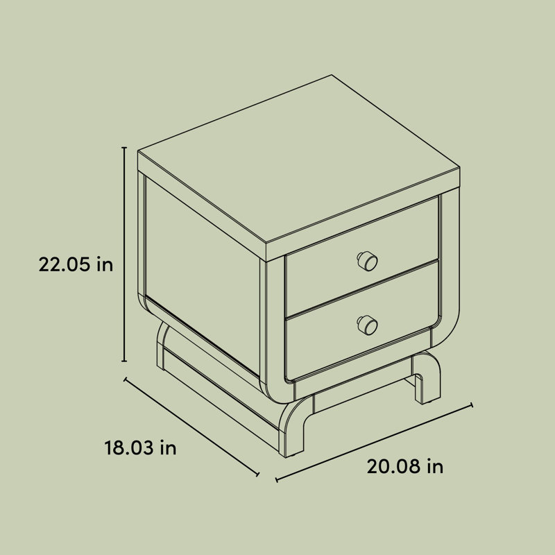 Santorini 2 Drawer Nightstand, Sage