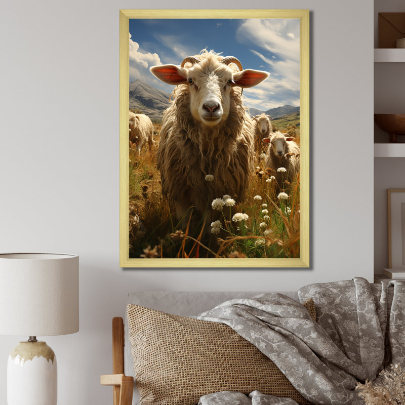 Sheep Harmony In Herd - animaux, impressions sur toile, H 40 po x l 30 po x P 1,5 po, Encadrement doré