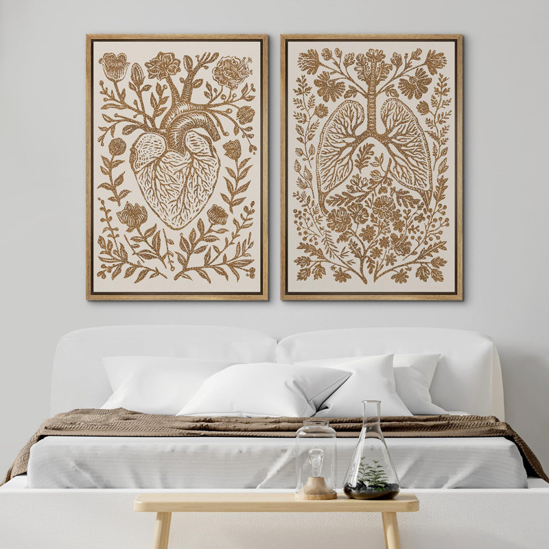 «Mid-Century Yellow Grey», 2 pièces sur toile, Encadré naturel, H 24 po x l 36 po