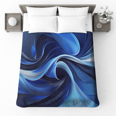 Blue Abstract Waves Quilted Bedspread All Sizes