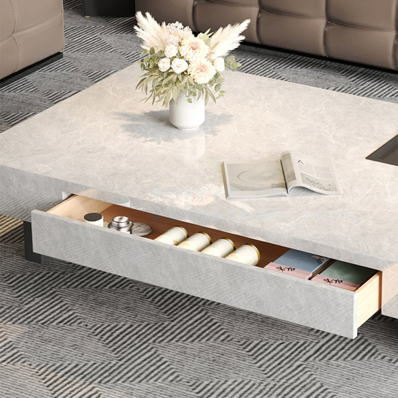 Simple rectangular rock slab floating coffee table, 13.8" H x 47.2" L x 23.6" W