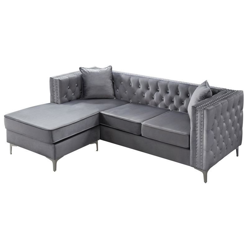Cannella Upholstered L-Shaped Sectional Reversible, Gray