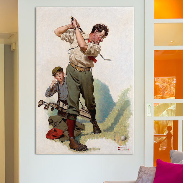 « the golfer » par norman rockwell, reproduction d’art sur toile tendue, H 12 po x l 8 po x P 0,75 po