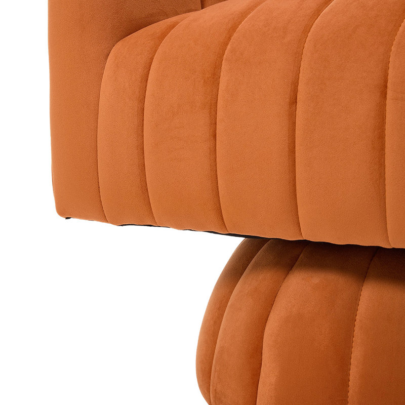 Upholstered Swivel Barrel Chair, Orange Velvet