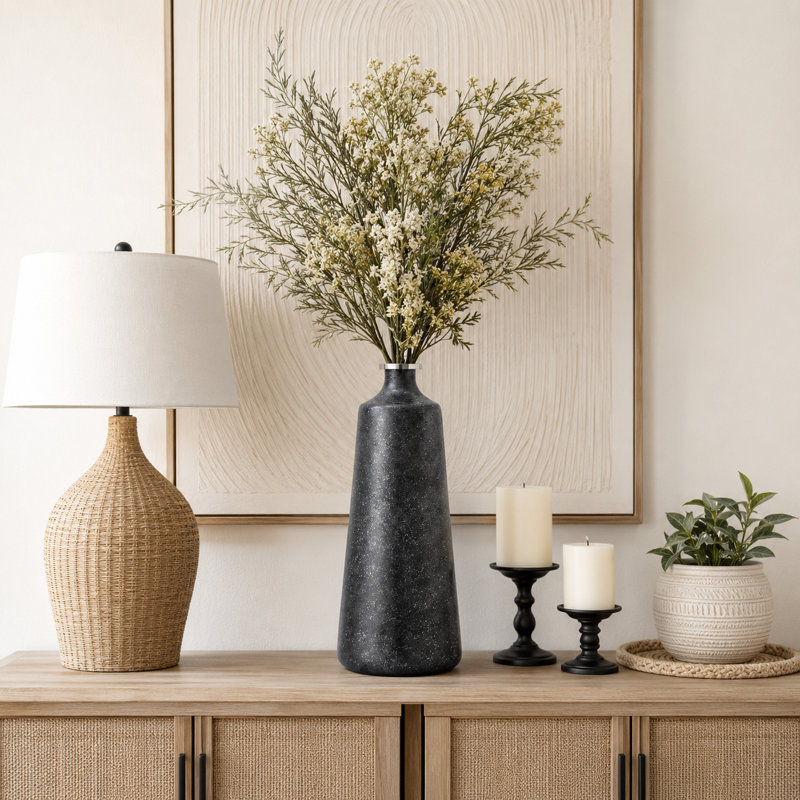 Grand vase conique en verre effilé avec anneau en métal pour la décoration intérieure - Vase de table moderne pour le salon, la console ou le vestibule