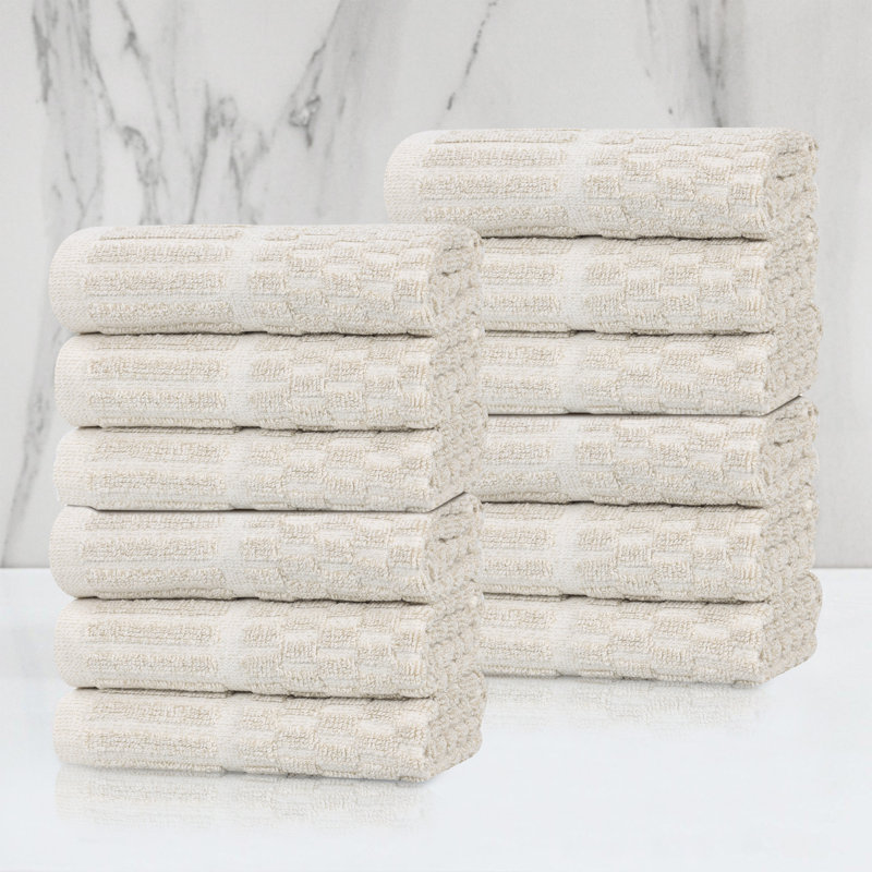 Débarbouillette à bordure à carreaux en mélange de coton et viscose Juno, Gant de toilette - paquet de 12, Beige