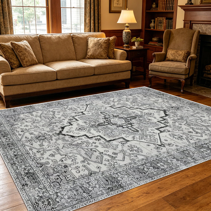1PC Vintage Distressed Grey Persian Medallion area rugs for Living Room, Soft and Comfortable, Suitable for all seasons, easy-to-maintain, machine washable Indoor floor mat, Under Table Farmhouse suitable for dining room, bedroom, home office,