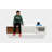 New School 2 Piece Walnut Solid Wood Cube Shelf with Drawer