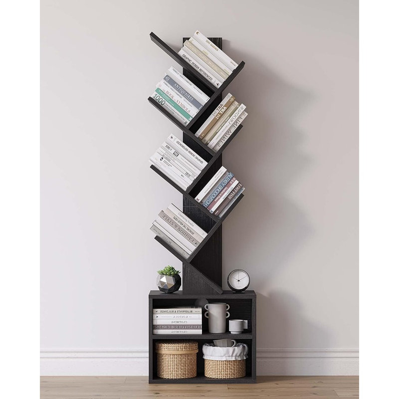 Bibliothèque à 6 niveaux avec armoire de rangement, bibliothèque moderne étroite sur pied pour la chambre à coucher, le salon, le bureau personnel et le coin, noir