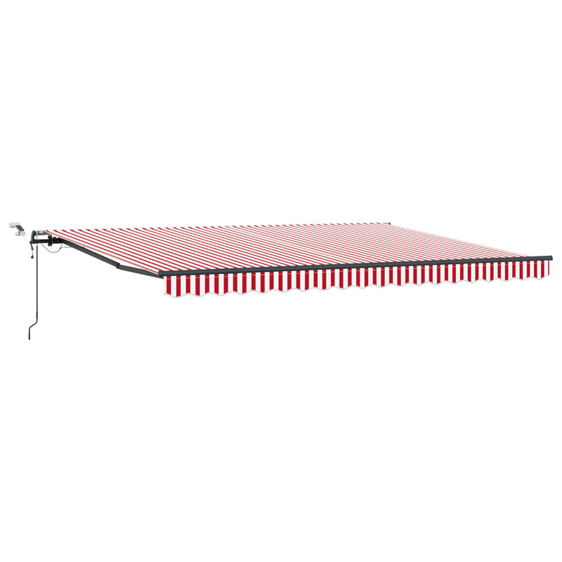 Ebern Designs Polyester Cover Retractable Patio Awning, 450 cm W x 300 cm D, Red/White Striped