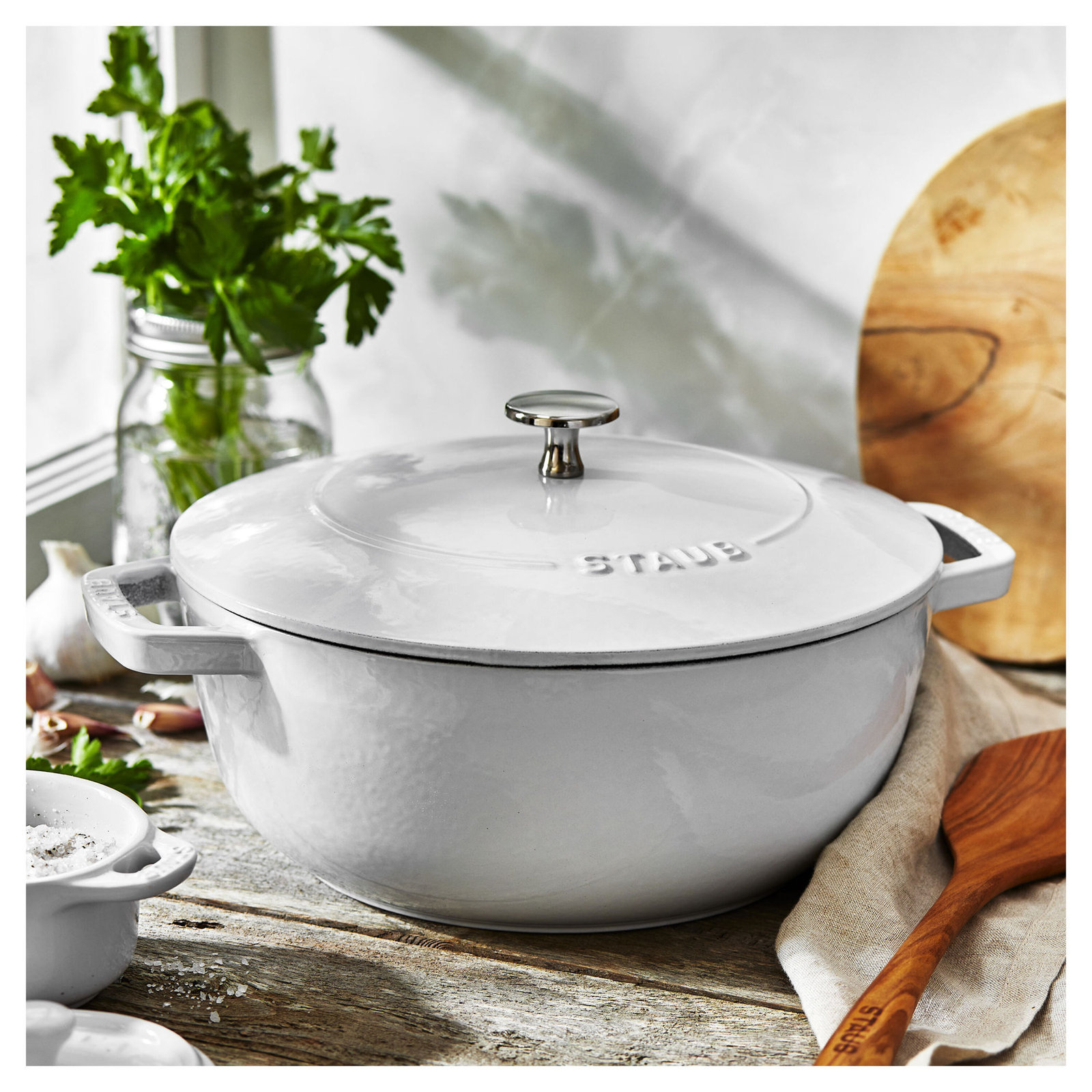 Handcrafted Enameled Cast Iron Dutch Oven, White