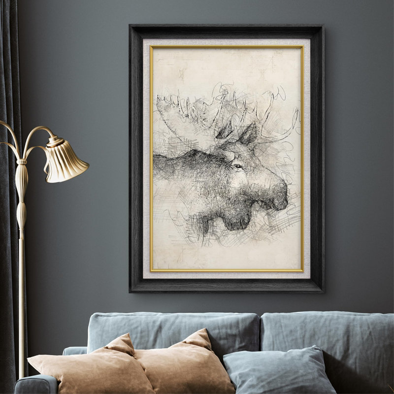 «Forest Moose Portrait Animals Wilderness», reproduction de cadre photo sur toile, Noir