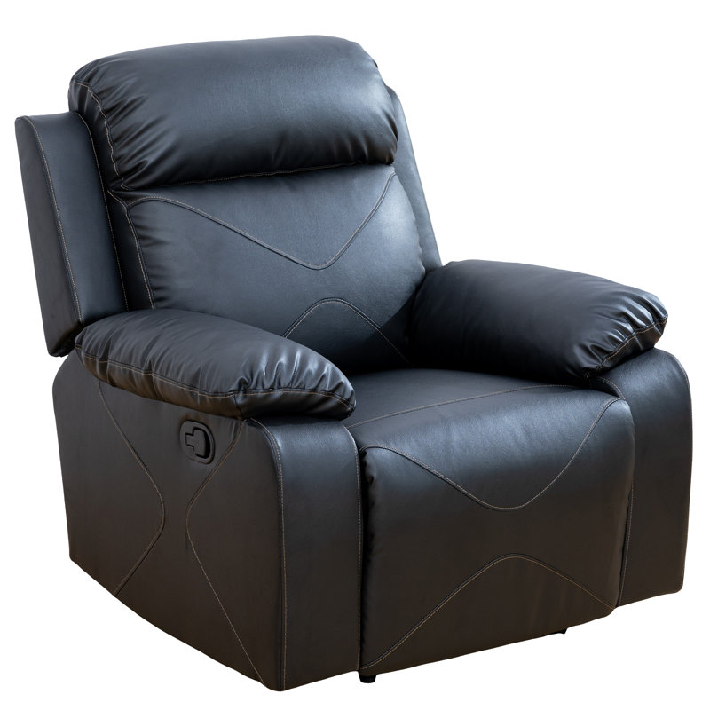 Fauteuil inclinable avec rangement pour le salon, cuir, noir