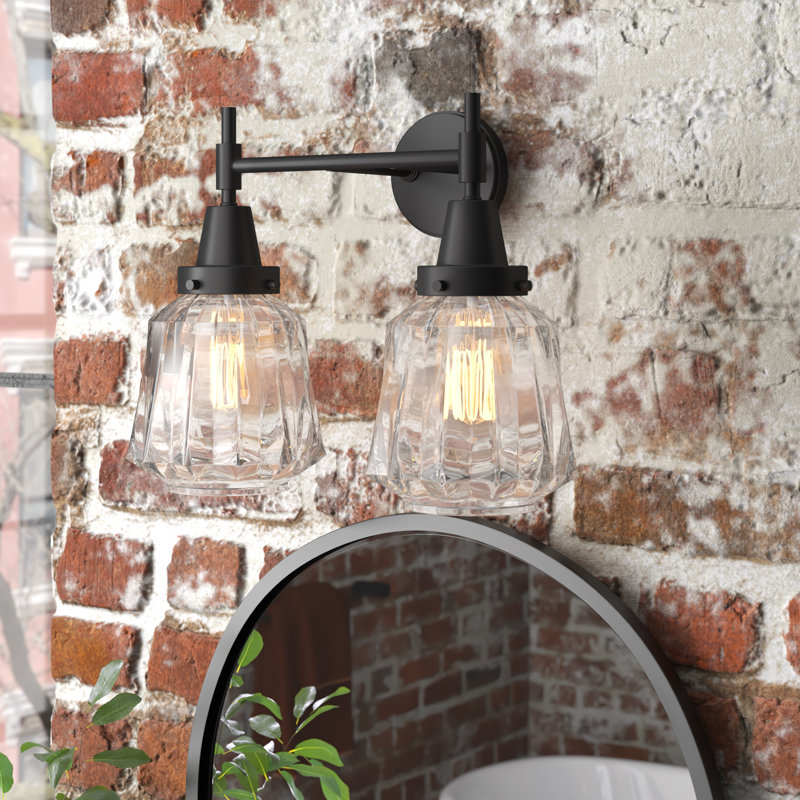 Éclairage pour meuble-lavabo à 2 lumières à intensité variable Gayle, Transparent, Ampoule DEL rétro 4 watts, Noir mat