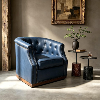 Chaise pivotante en cuir véritable avec garniture cloutée