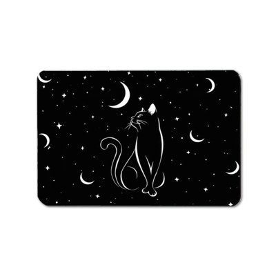 Black Cat & Moon Bath Rug, 20LX32W, Non-Slip for Bathroom & Laundry Room, Celestial Decor Mat