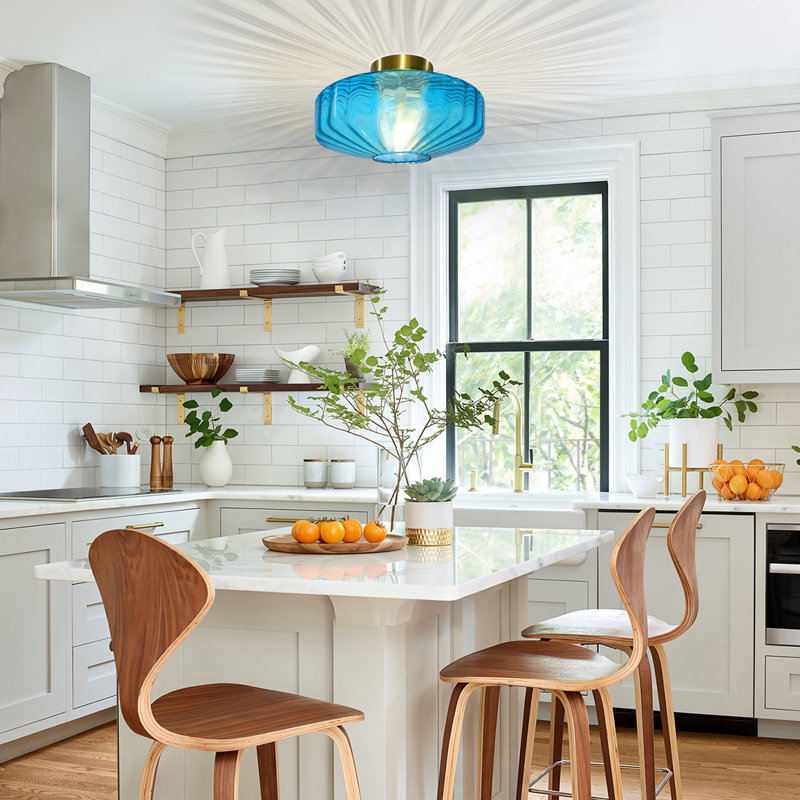 Virgie Glass Semi Flush Mount Ceiling Light, Blue, Gold