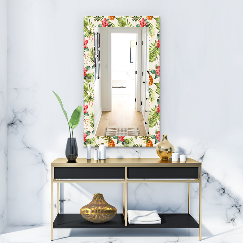 Miroir mural 15 mid-century scandinave, H 30 po x l 48 po, Floral