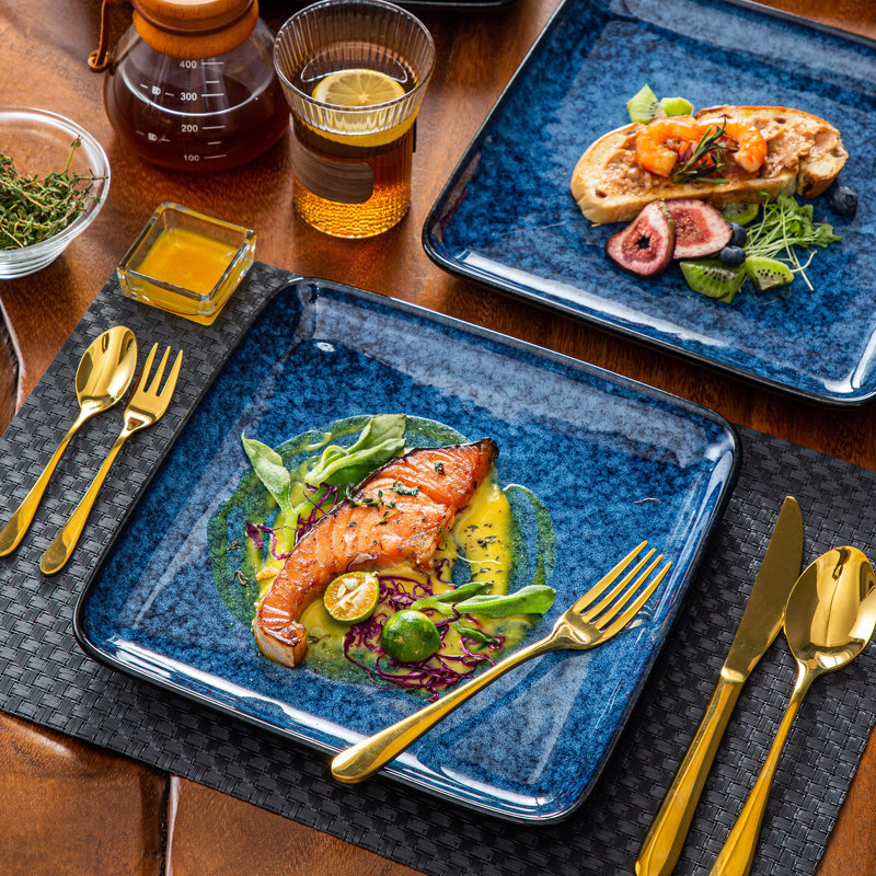 STEPPOJHZ 25.4cm Stoneware Dinner Plate, Blue/Black