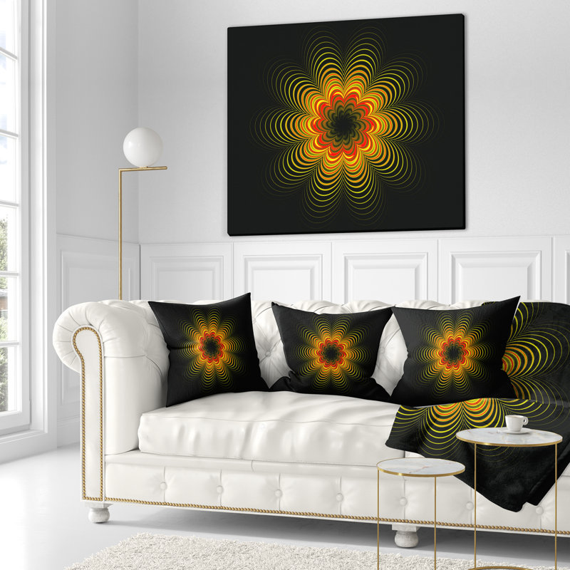 Coussin à imprimé floral psychédélique - fractale jaune, 16 po x 1 po, Coussin décoratif