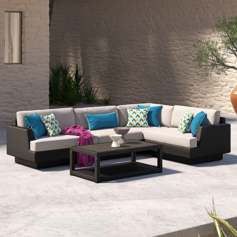 Ehrenfried 6 - Person Modular Patio Conversation Set with Cushions, Espresso Frame/Dove Cushion
