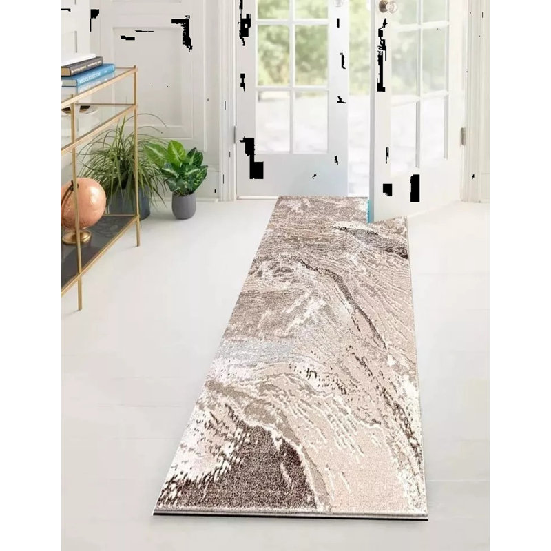 Abstract Flatweave Shag Area Rug, Runner 60 x 220 cm