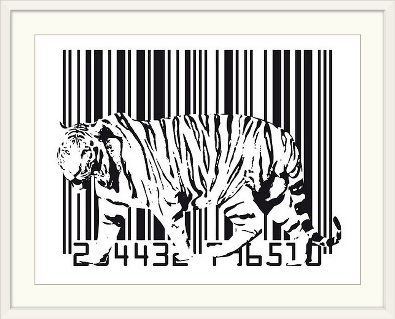 «Tiger Barcode» par Francy, impression, H 35 po x l 44 po x P 1 po, Cadre blanc