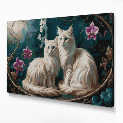 Chats, art balinais sur toile bleu