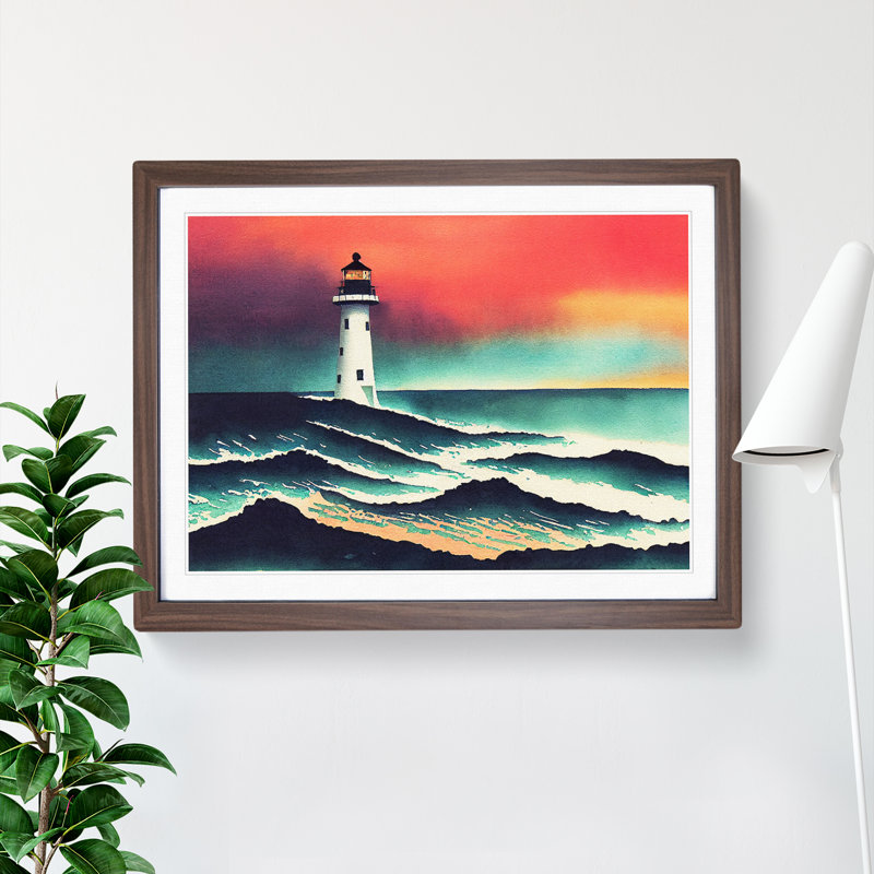 Lighthouse In Watercolour Vol.4 - Single Picture Frame Print, 34cm H x 46cm W, Brown