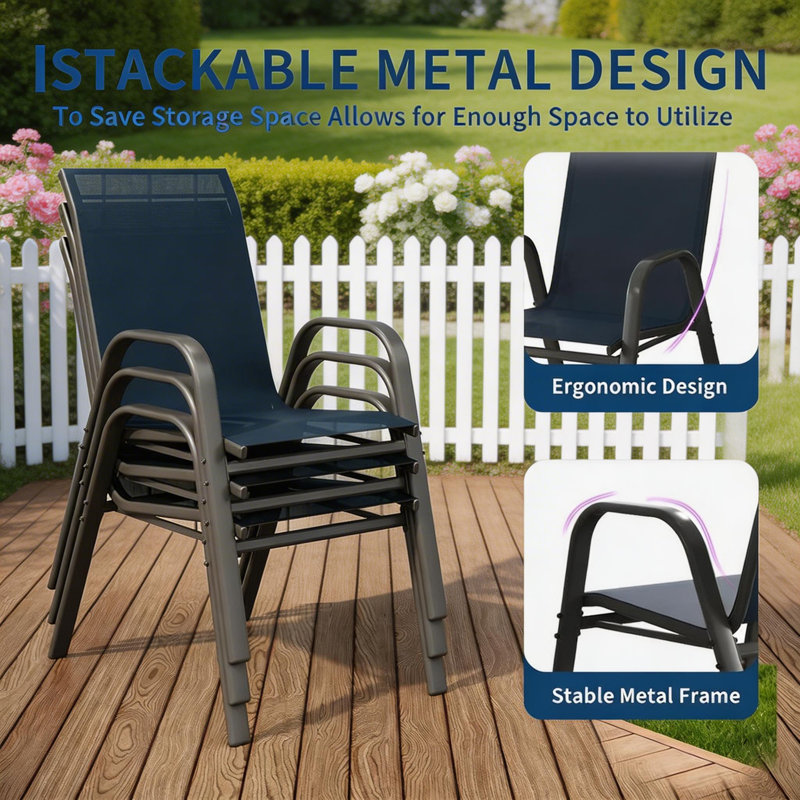 Stackable Dining Chairs , 300lb Capacity, All Weather, Gray