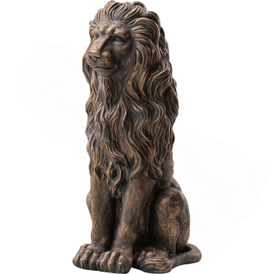 20.5" Lion Statue, Resin Outdoor Guardian Sculpture, Simulated Animal Decor for Villa, Garden, Park & Resort, Patriotic Independence Day Decoration for Home & Courtyard