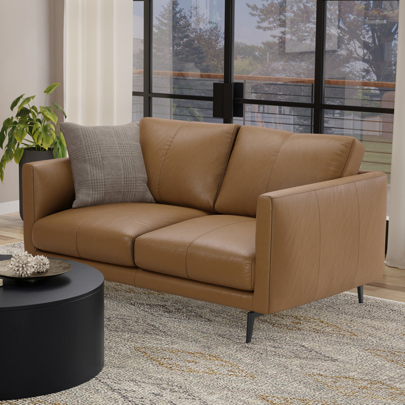 Stevens Leather Sofa, 60 inch, 2, Stevens Butternut Brown Genuine Leather